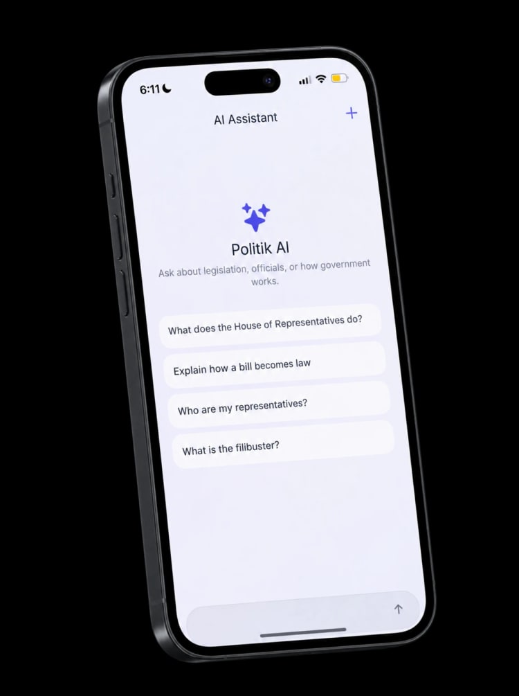 Politik AI assistant screen on a phone