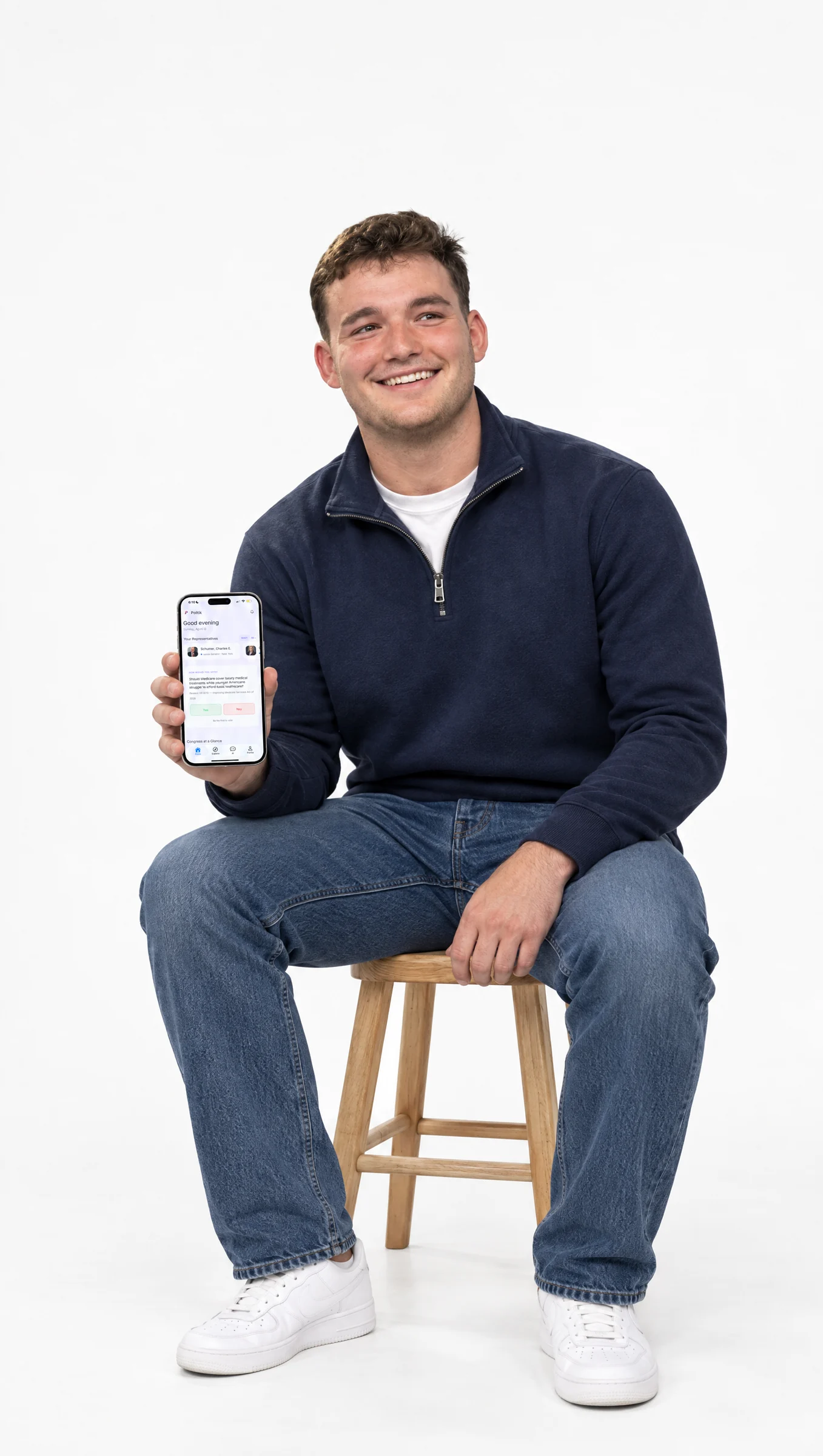 Politik founder holding the app
