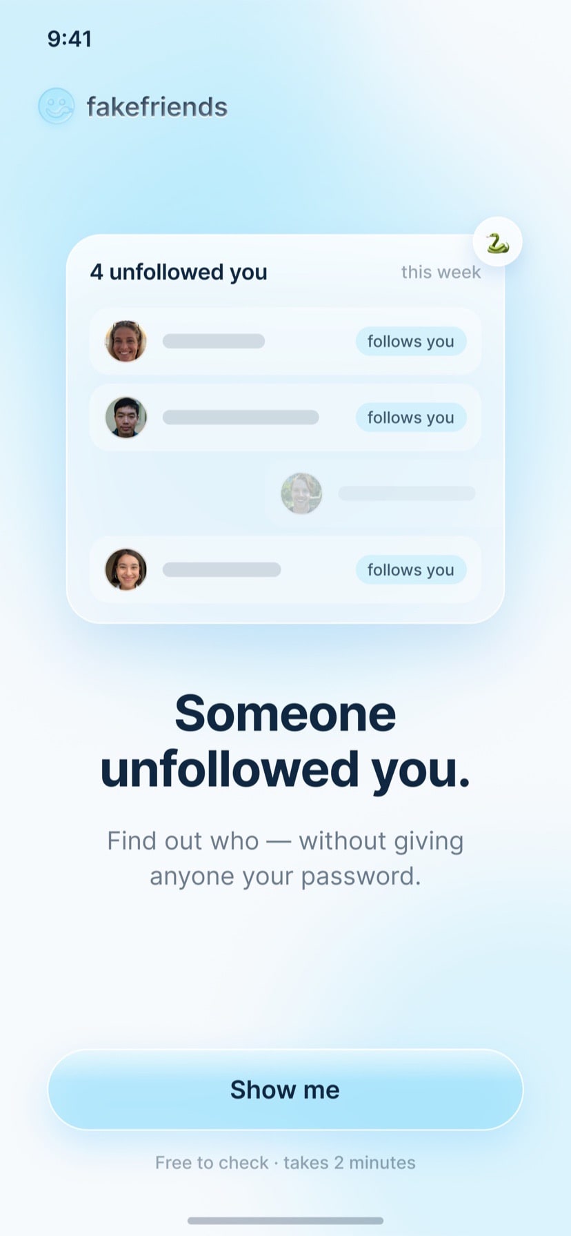 Someone unfollowed you — the hook, with the one who left sliding out of the list