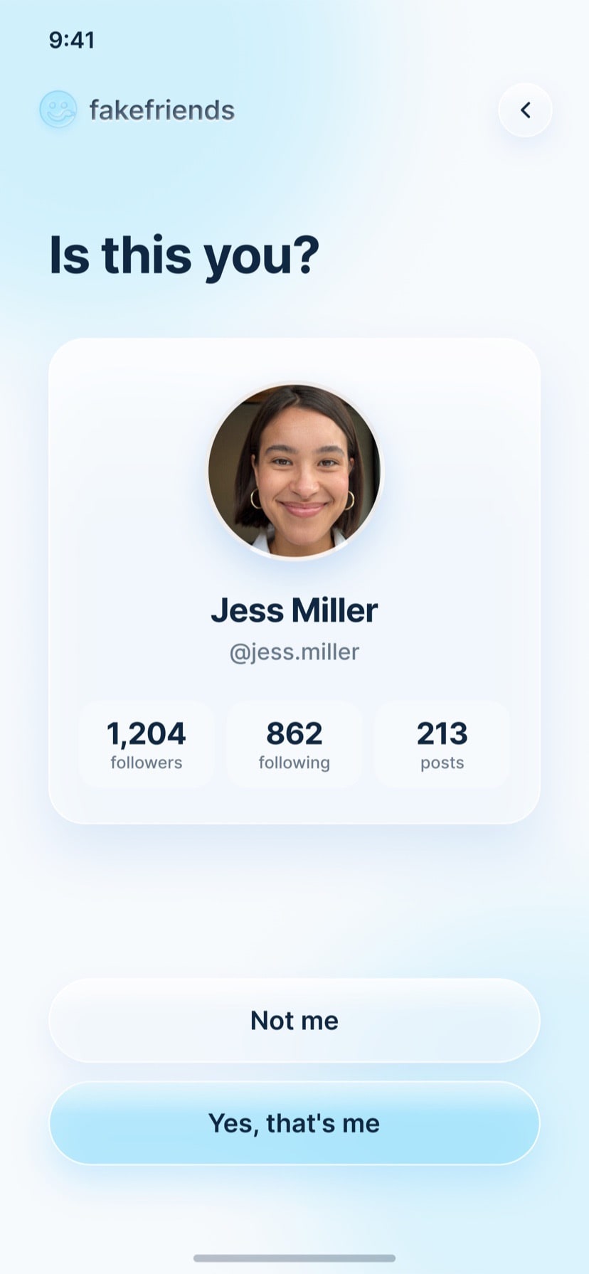 Is this you? — confirm your public @, no password asked